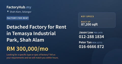 Factory For Rent - Detached Factory for Rent in Temasya Industrial Park, Shah Alam - Shah Alam, Selangor