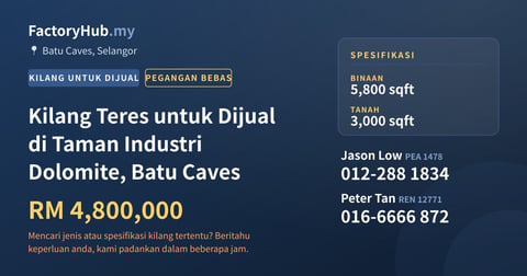Kilang Untuk Dijual - Kilang Teres untuk Dijual di Taman Industri Dolomite, Batu Caves - Batu Caves, Selangor