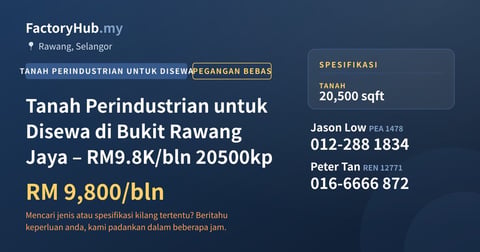 Tanah Untuk Disewa - Tanah Perindustrian untuk Disewa di Bukit Rawang Jaya – RM9.8K/bln 20500kp - Rawang, Selangor