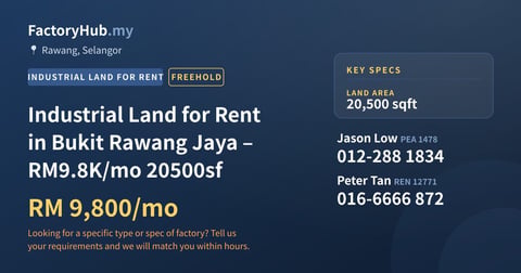 Land For Rent - Industrial Land for Rent in Bukit Rawang Jaya – RM9.8K/mo 20500sf - Rawang, Selangor
