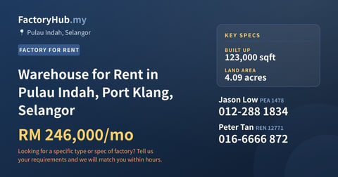 Factory For Rent - Warehouse for Rent in Pulau Indah, Port Klang, Selangor - Pulau Indah, Selangor