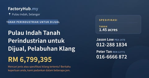 Tanah Untuk Dijual - Pulau Indah Tanah Perindustrian untuk Dijual, Pelabuhan Klang - Pulau Indah, Selangor