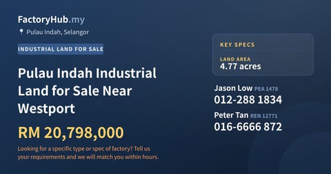 Land For Sale - Pulau Indah Industrial Land for Sale Near Westport - Pulau Indah, Selangor