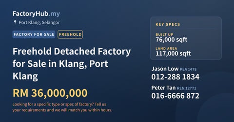 Factory For Sale - Freehold Detached Factory for Sale in Klang, Port Klang - Port Klang, Selangor