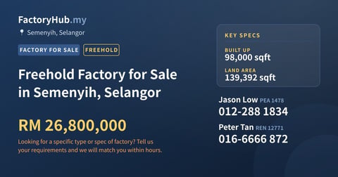 Factory For Sale - Freehold Factory for Sale in Semenyih, Selangor - Semenyih, Selangor