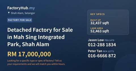 Factory For Sale - Detached Factory for Sale in Mah Sing Integrated Park, Shah Alam - Shah Alam, Selangor