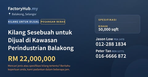 Kilang Untuk Dijual - Kilang Sesebuah untuk Dijual di Kawasan Perindustrian Balakong - Balakong, Selangor