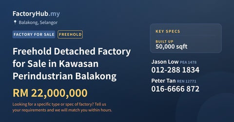 Factory For Sale - Freehold Detached Factory for Sale in Kawasan Perindustrian Balakong - Balakong, Selangor