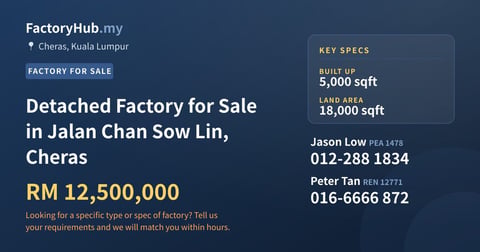 Factory For Sale - Detached Factory for Sale in Jalan Chan Sow Lin, Cheras - Cheras, Kuala Lumpur