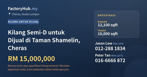Kilang Untuk Dijual - Kilang Semi-D untuk Dijual di Taman Shamelin, Cheras - Cheras, Kuala Lumpur