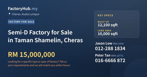 Factory For Sale - Semi-D Factory for Sale in Taman Shamelin, Cheras - Cheras, Kuala Lumpur