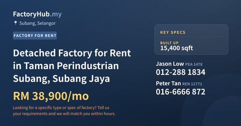 Factory For Rent - Detached Factory for Rent in Taman Perindustrian Subang, Subang Jaya - Subang, Selangor
