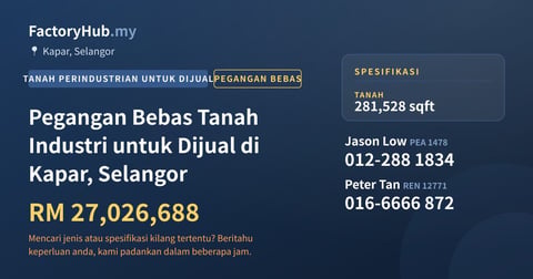 Tanah Untuk Dijual - Pegangan Bebas Tanah Industri untuk Dijual di Kapar, Selangor - Kapar, Selangor
