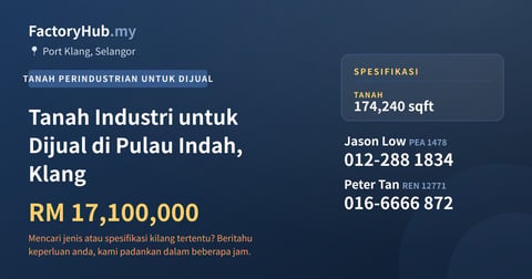 Tanah Untuk Dijual - Tanah Industri untuk Dijual di Pulau Indah, Klang - Port Klang, Selangor