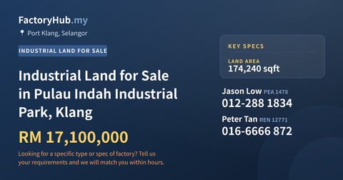 Land For Sale - Industrial Land for Sale in Pulau Indah Industrial Park, Klang - Port Klang, Selangor