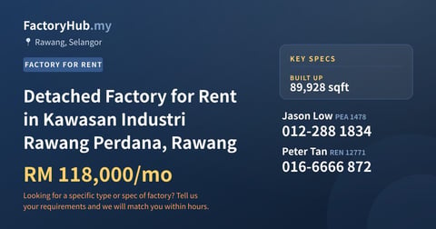 Factory For Rent - Detached Factory for Rent in Kawasan Industri Rawang Perdana, Rawang - Rawang, Selangor