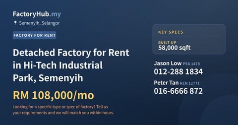 Factory For Rent - Detached Factory for Rent in Hi-Tech Industrial Park, Semenyih - Semenyih, Selangor