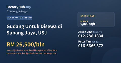 Kilang Untuk Disewa - Gudang Untuk Disewa di Subang Jaya, USJ - Subang, Selangor