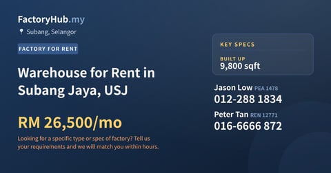 Factory For Rent - Warehouse for Rent in Subang Jaya, USJ - Subang, Selangor