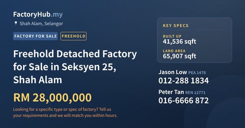 Factory For Sale - Freehold Detached Factory for Sale in Seksyen 25, Shah Alam - Shah Alam, Selangor