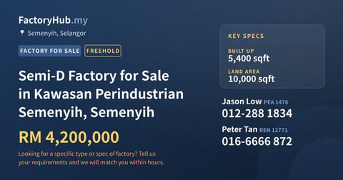 Factory For Sale - Semi-D Factory for Sale in Kawasan Perindustrian Semenyih, Semenyih - Semenyih, Selangor
