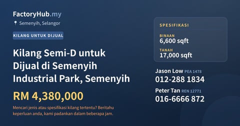 Kilang Untuk Dijual - Kilang Semi-D untuk Dijual di Semenyih Industrial Park, Semenyih - Semenyih, Selangor