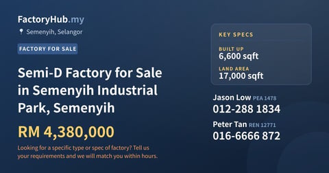 Factory For Sale - Semi-D Factory for Sale in Semenyih Industrial Park, Semenyih - Semenyih, Selangor