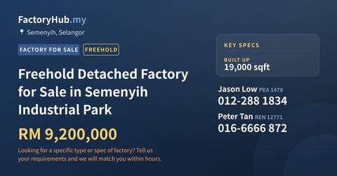 Factory For Sale - Freehold Detached Factory for Sale in Semenyih Industrial Park - Semenyih, Selangor