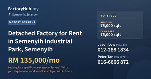 Factory For Rent - Detached Factory for Rent in Semenyih Industrial Park, Semenyih - Semenyih, Selangor
