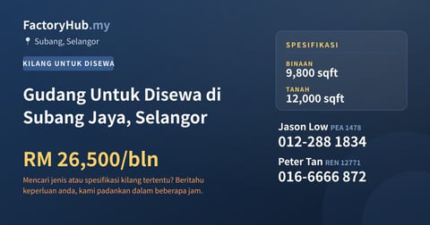 Kilang Untuk Disewa - Gudang Untuk Disewa di Subang Jaya, Selangor - Subang, Selangor