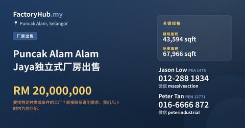 Puncak Alam Alam Jaya独立式厂房出售，43,594 平方尺