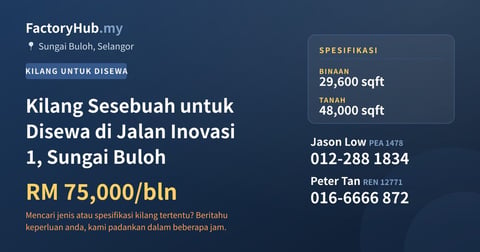 Kilang Sesebuah untuk Disewa di Jalan Inovasi 1, Sungai Buloh, 29,600 kaki persegi