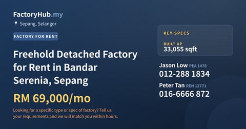 Factory For Rent - Freehold Detached Factory for Rent in Bandar Serenia, Sepang - Sepang, Selangor