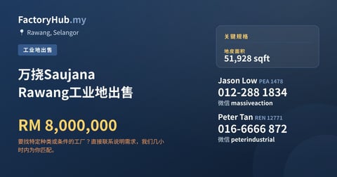 万挠Saujana Rawang工业地出售，51,928 平方尺