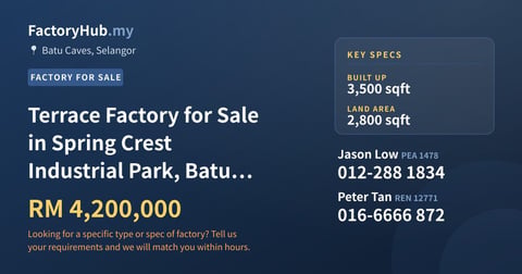 Factory For Sale - Terrace Factory for Sale in Spring Crest Industrial Park, Batu Caves - Batu Caves, Selangor