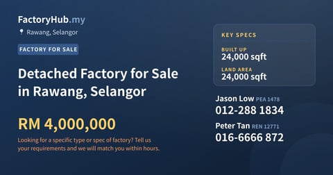 Factory For Sale - Detached Factory for Sale in Rawang, Selangor - Rawang, Selangor