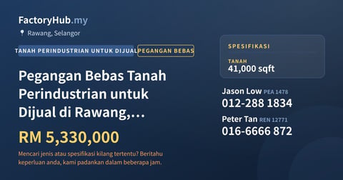 Tanah Untuk Dijual - Pegangan Bebas Tanah Perindustrian untuk Dijual di Rawang, Selangor - Rawang, Selangor