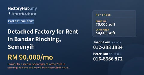Factory For Rent - Detached Factory for Rent in Bandar Rinching, Semenyih - Semenyih, Selangor