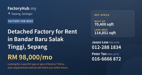 Factory For Rent - Detached Factory for Rent in Bandar Baru Salak Tinggi, Sepang - Sepang, Selangor