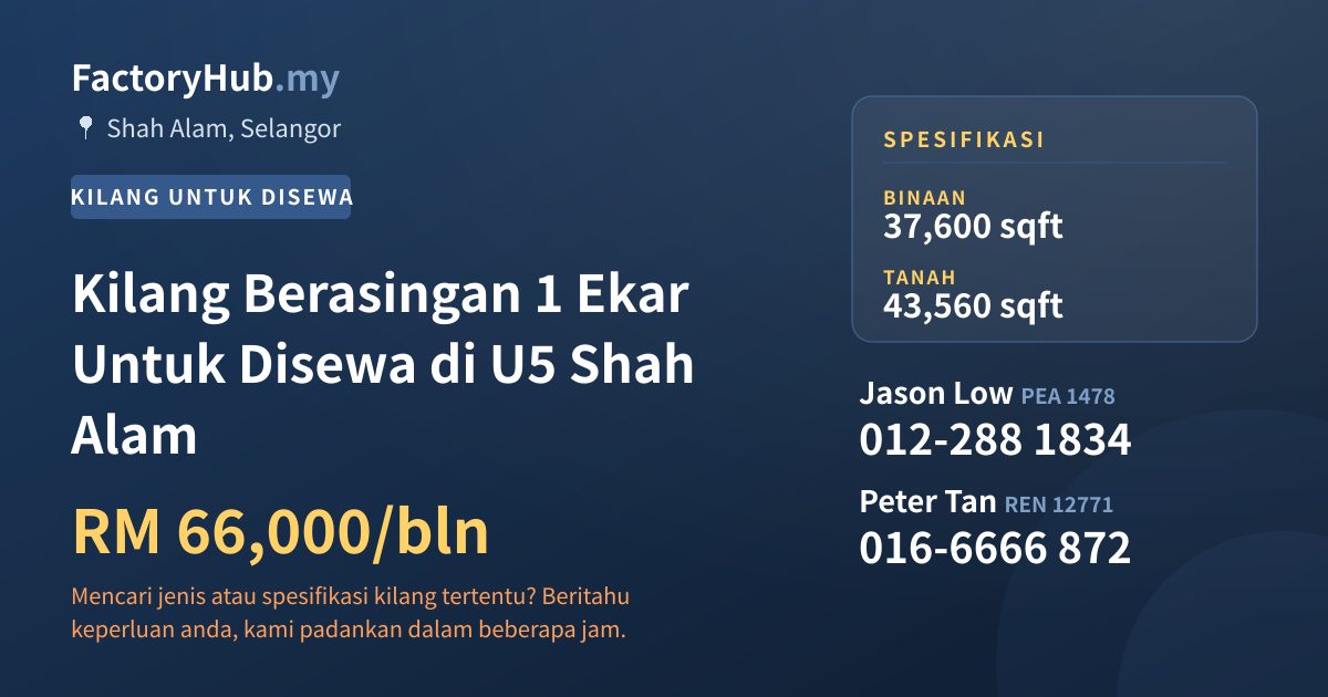 Kilang Untuk Disewa - Kilang Berasingan 1 Ekar Untuk Disewa di U5 Shah Alam - Shah Alam, Selangor