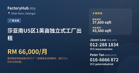 工厂 出租 - 莎亚南U5区1英亩独立式工厂出租 - Shah Alam, Selangor