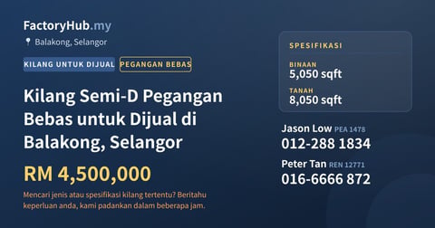 Kilang Untuk Dijual - Kilang Semi-D Pegangan Bebas untuk Dijual di Balakong, Selangor - Balakong, Selangor