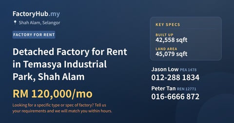Factory For Rent - Detached Factory for Rent in Temasya Industrial Park, Shah Alam - Shah Alam, Selangor