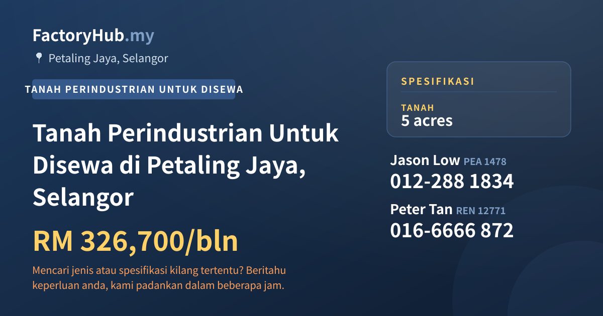 Tanah Untuk Disewa - Tanah Perindustrian Untuk Disewa di Petaling Jaya, Selangor - Petaling Jaya, Selangor