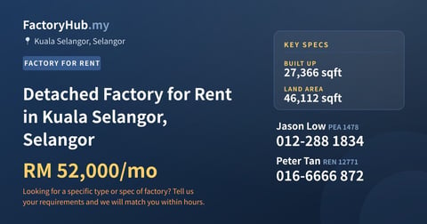 Factory For Rent - Detached Factory for Rent in Kuala Selangor, Selangor - Kuala Selangor, Selangor