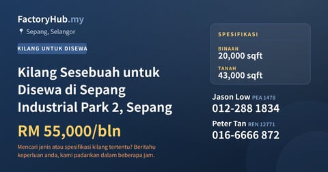 Kilang Untuk Disewa - Kilang Sesebuah untuk Disewa di Sepang Industrial Park 2, Sepang - Sepang, Selangor