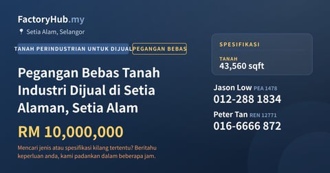 Tanah Untuk Dijual - Pegangan Bebas Tanah Industri Dijual di Setia Alaman, Setia Alam - Setia Alam, Selangor