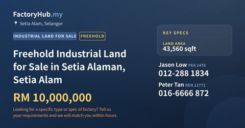Land For Sale - Freehold Industrial Land for Sale in Setia Alaman, Setia Alam - Setia Alam, Selangor