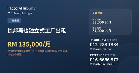 工厂 出租 - 梳邦再也独立式工厂出租 - Subang, Selangor