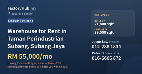 Factory For Rent - Warehouse for Rent in Taman Perindustrian Subang, Subang Jaya - Subang, Selangor